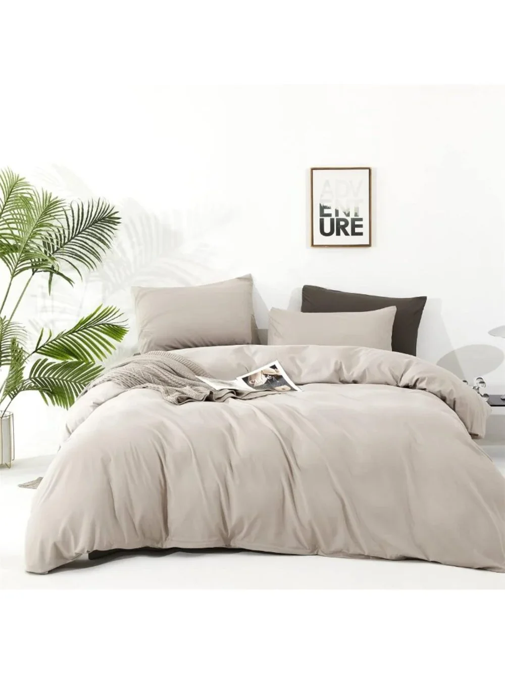 Cozy Beige Khaki Queen Comforter Set | 3-Piece All-Season Bedding | Soft Taupe